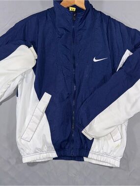 Vintage 90s Nike Windbreaker Jacket Kids Medium 8-10 Blue White Colorblock